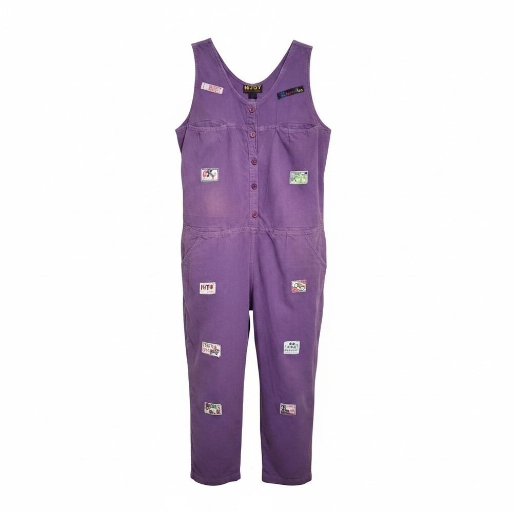 Vintage Patchwork NJOY Benetton Women's size Medium Button Distressed Jumpsuit